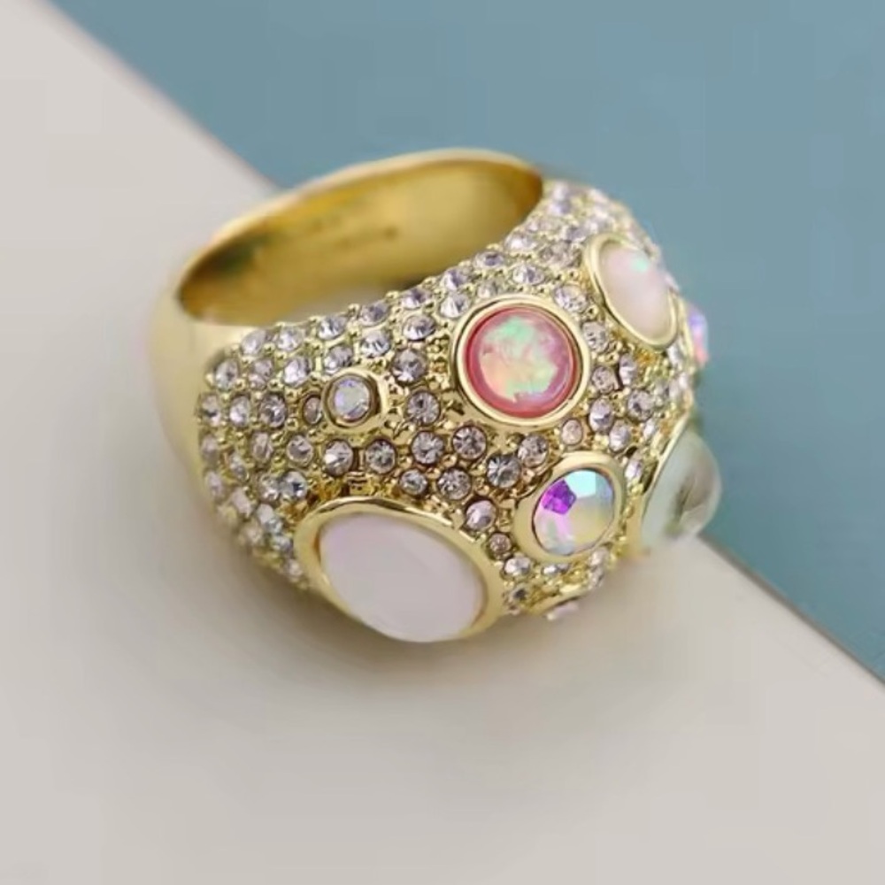 Kurt Geiger London Domed Pave And Opal Cocktail Ring Sz 9